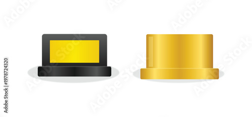 Set of two simple icons representing a computer laptop and a gold coin