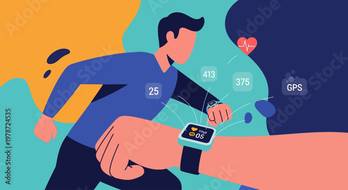 Man running with smart watch tracking fitness