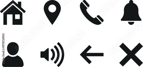 Collection of simple black icons representing common concepts