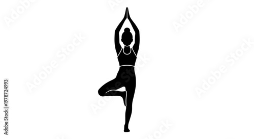 yoga pose silhouette of woman in tree position.