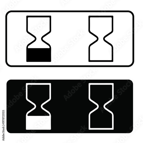 Hourglass Icon Set – Sand Timer Time Symbol Black White Rectangle Badge Vector