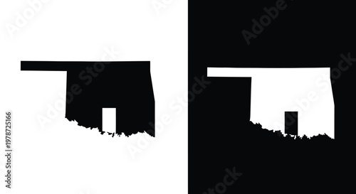 A stark black and white depiction of the state of oklahoma presented in a contrasting dual tone style