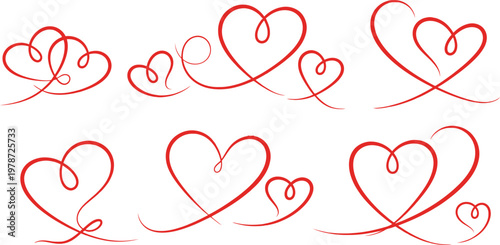 Hand drawn red hearts flourish elements with scribble heart illustration romantic valentine abstract celebration invitation