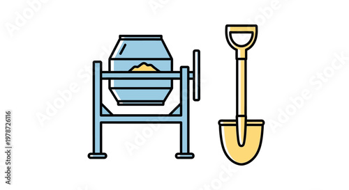Cement mixer and shovel equipment tools.