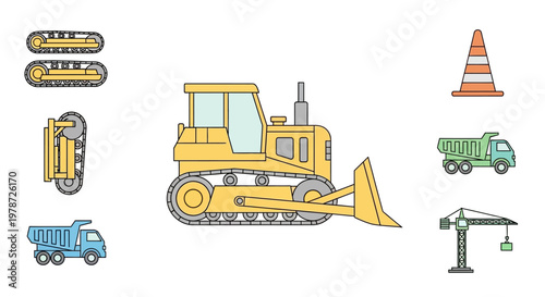 Yellow bulldozer construction equipment vehicle.