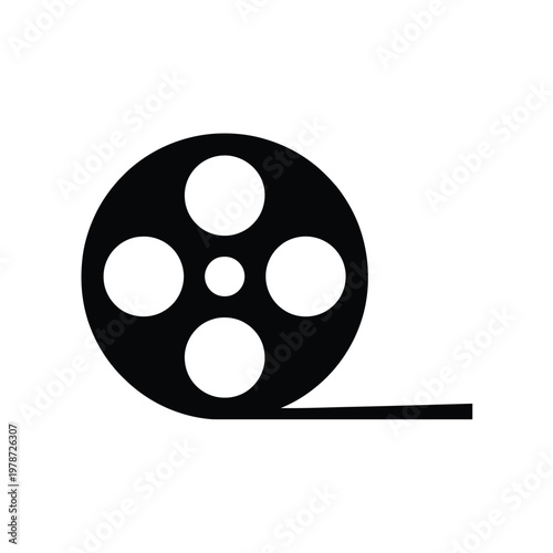 Black and white film reel icon with horizontal line isolated on white background, Vector, illustration