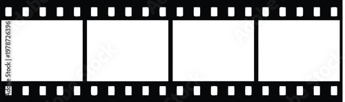 Classic film strip with four empty frames and numbered sprocket holes isolated on white background, Vector, illustration