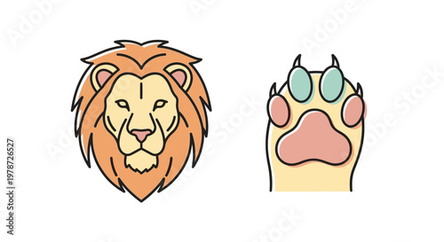 Lion head and paw closeup.