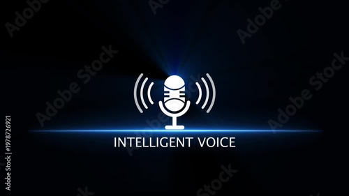 White microphone icon with sound waves and light rays