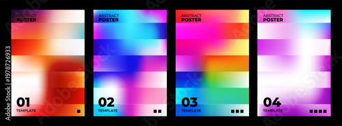 Abstract posters. Set of blurred backgrounds. Bright gradient stripes. Defocused color templates for creative graphic design. Vector illustration.