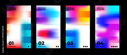 Abstract posters. Set of blurred backgrounds. Bright gradient stripes. Defocused color templates for creative graphic design. Vector illustration.