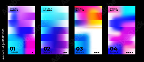 Abstract posters. Set of blurred backgrounds. Bright gradient stripes. Defocused color templates for creative graphic design. Vector illustration.