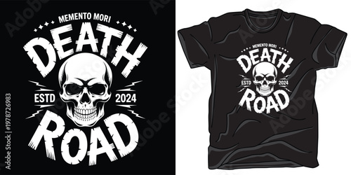 Memento mori death road skull design estd 2024 illustration.