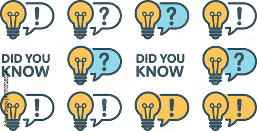 Did you know light bulb and exclamation mark for trivia and fun facts. vector illustration