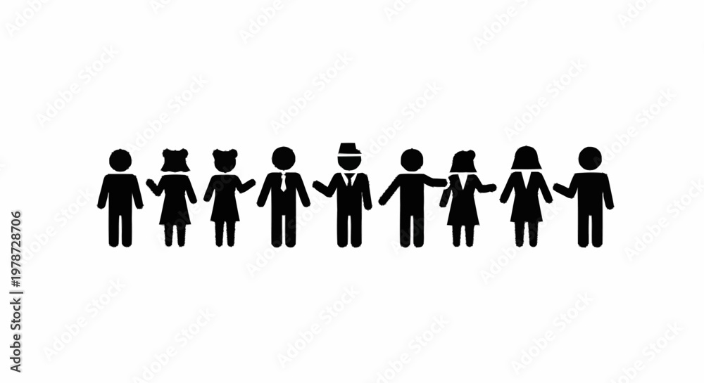 Fototapeta premium Diverse Group of People Silhouettes Standing Together.