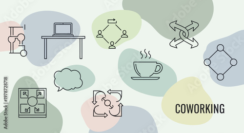 Modern coworking space concept with various office tools