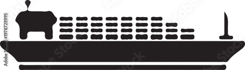 Cargo ship, freight vessel, industrial transport, black silhouette icon
