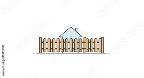 Wooden picket fence with house.