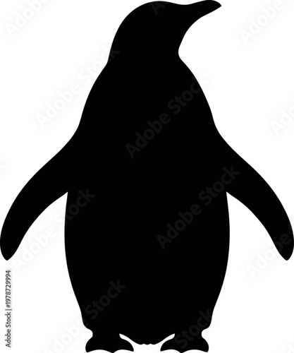 Silhouette of a penguin standing, simple black icon of a penguin