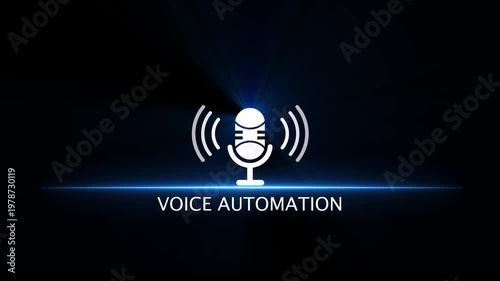 Voice Automation Microphone Icon with Light Rays and Blue Glow