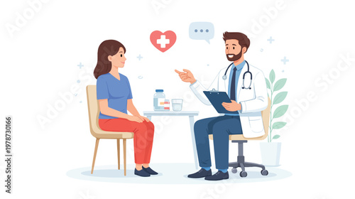 Doctor Assisting Patient in Wheelchair Flat Illustration Healthcare Support Concept