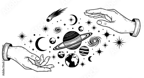 Tarot Hands Vector – Mystical Planet Fortune Telling Icons