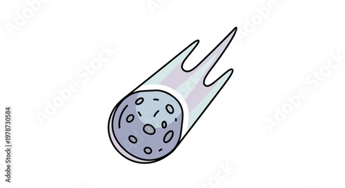 A gray and white meteorite flying.