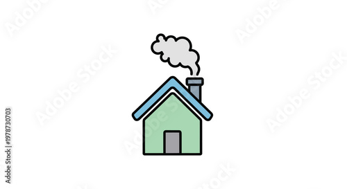 Simple green house with smoke.
