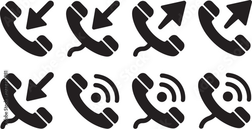 Phone call icons set for incoming and outgoing calls vector illustration on transparent background.