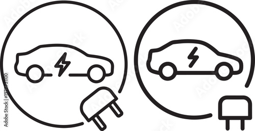 Electric car charging symbol with electrical plug icon plug in line art white background eco friendly automobile industry charging electricity automobile transportation friendly alternative