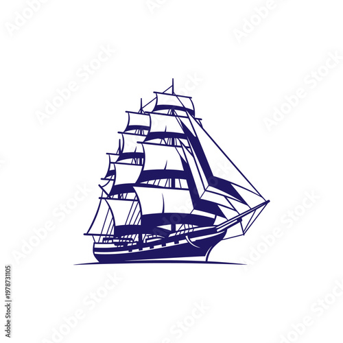 Sailing Ship with Multiple Masts.
