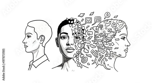 Contrasting minds and thoughts, conceptual illustration