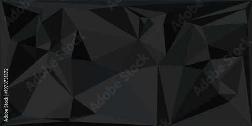 Black grey abstract vector background. Geometric monochrome mosaic composed of triangles. Dark polygons wallpaper. Gradient. Shadow