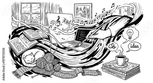 Creative brainstorming and writing concept