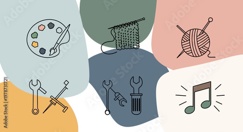 Creative hobbies and leisure activities icons