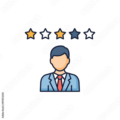 flat vector icon of candidate selection with star rating above person, minimal detail