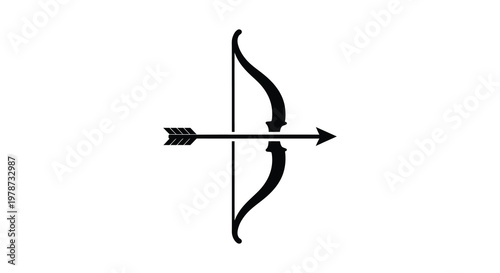 A striking depiction of a traditional bow and arrow presented in a bold black silhouette high quality professional