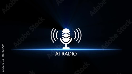 AI Radio Icon with Light Rays and Blue Glow microphone