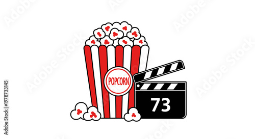 Movie night popcorn and clapperboard icon.