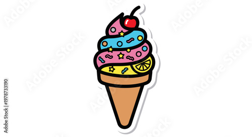 Colorful cartoon ice cream cone illustration.