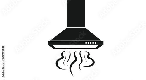 Black range hood with swirling smoke graphics a striking silhouette