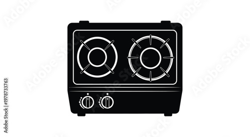 Minimalist depiction of a black stovetop with two burners in silhouette