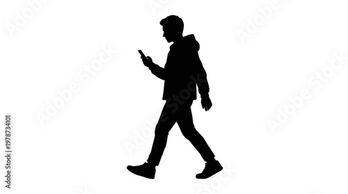 Man walking and using smartphone.