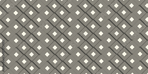 Simple vector seamless pattern with diagonal lines, stripes, tiles, squares, rhombuses. Black and white optical art texture. Striped checkered background. Modern monochrome repeating design for decor