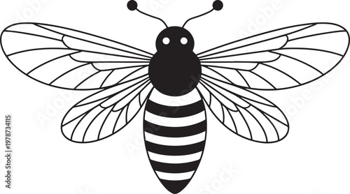 Decorative bee with detailed wings and stripes design
