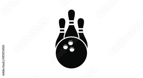 A striking black graphic depicts bowling pins and a ball forming a classic minimalist silhouette high quality professional