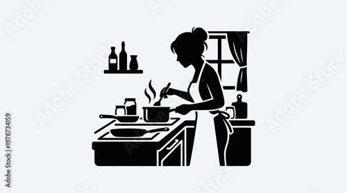 Woman Cooking in the Kitchen Area.