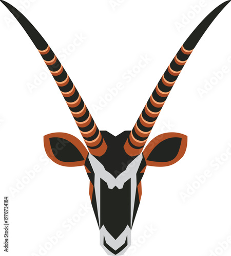 Geometric illustration of oryx head with distinctive horns and markings