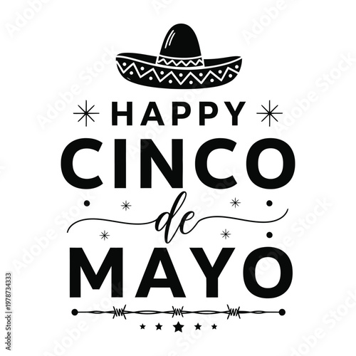 Happy Cinco de Mayo holiday greeting card with traditional sombrero