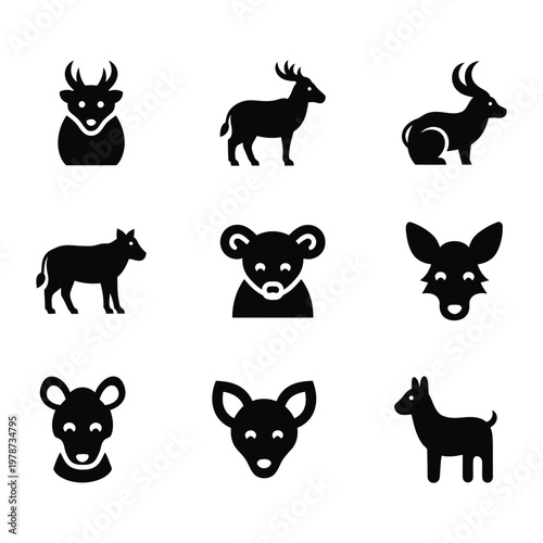 Wild animal silhouettes and nature wildlife vector icon set